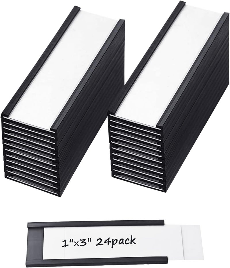 EDSRDUS 24 Pack 1" × 3" C Channel Magnetic Label Holders for Metal Racks Shelves Tool Box Drawers Magnetic File Cabinet Labels - Image 1